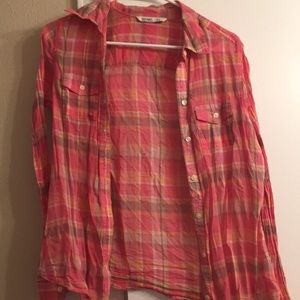 Coral plaid button down
